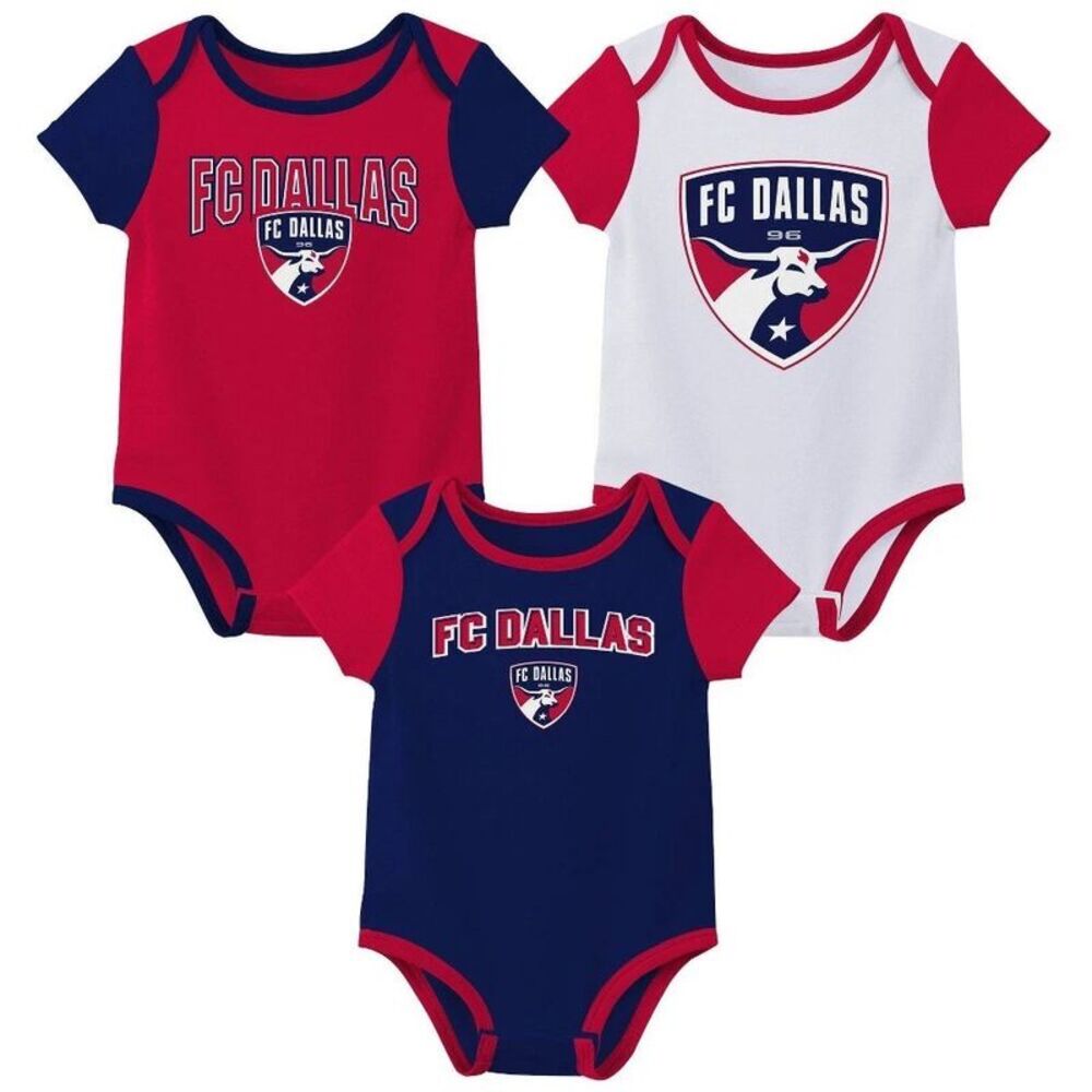MLS FC Dallas Infant Boys 3pk Bodysuit Navy, Red, White, 3-6 Months